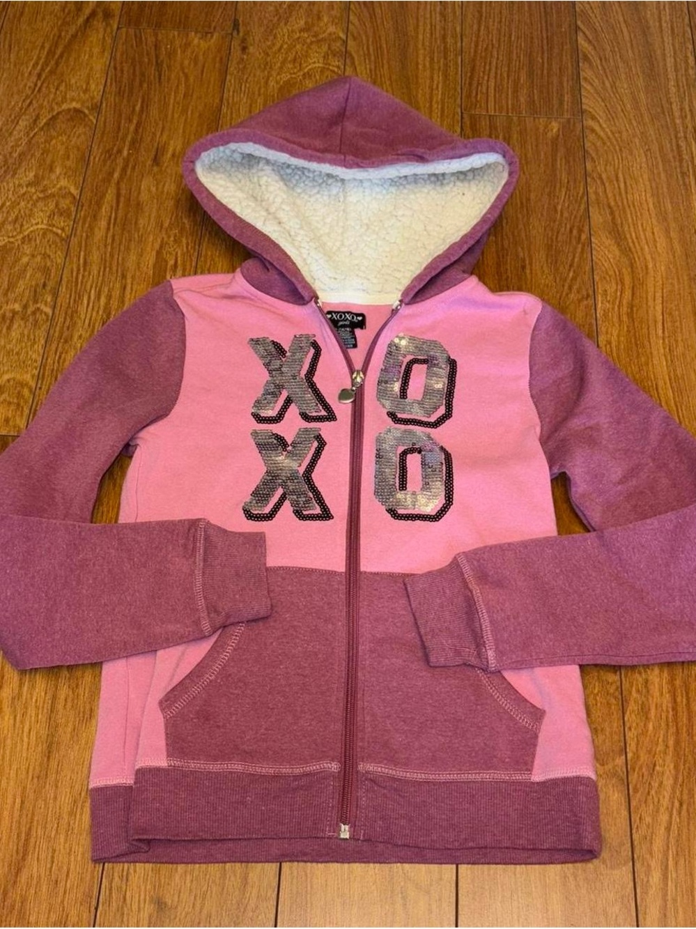 XOXO Pink & Mauve Sequin Logo Zip Hoodie